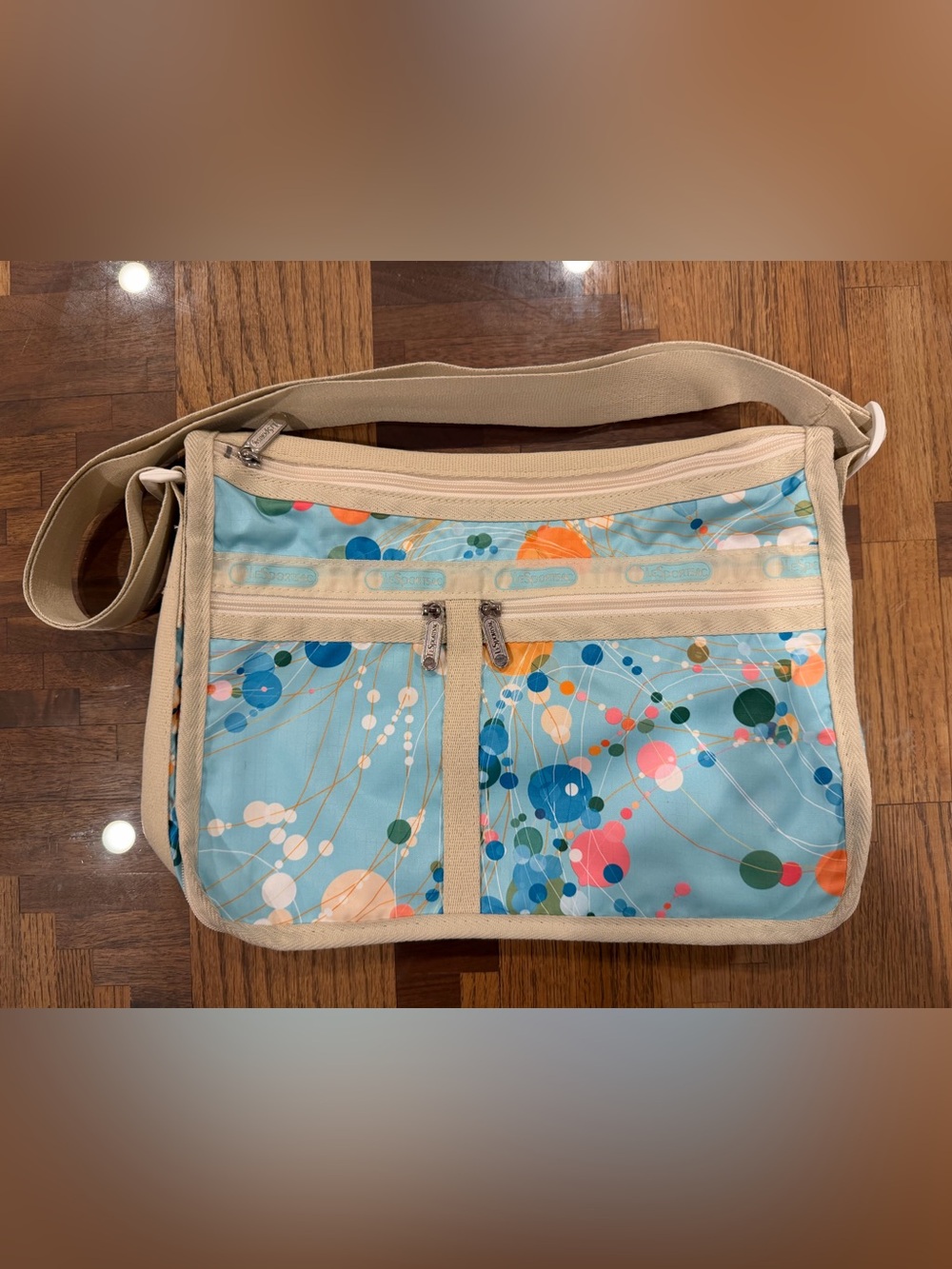LeSportsac Deluxe Everyday Blue Dot Pattern with Beige Trim